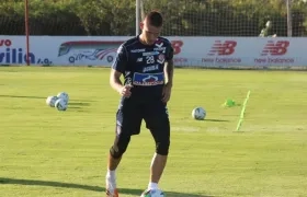 Juan David Rodríguez en su primer entrenamiento con Junior. 