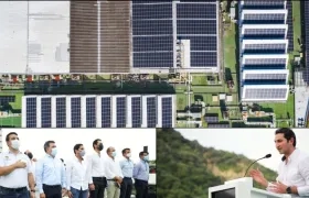 Planta solar inaugurada en Cartagena. A la izquierda, directivos de Promigas y Surtigas, y a la derecha Viceministro Miguel Lotero.