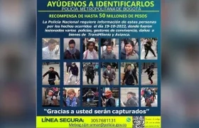 El cartel con los autores de violentos disturbios en Bogotá.