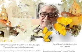 Afiche del homenaje a Gabo en la embajada de Colombia en Italia