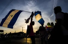  Periodistas participan en un plantón con motivo del día mundial de la libertad de prensa en Nicaragua.  