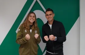 Catalina Pérez y Rafael Santos Borré, futbolistas colombianos. 