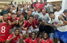 Jugadores del Barranquilla FC tras su victoria 2-1 sobre Orsomarso. 