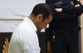 El futbolista brasileño Dani Alves durante el primer día del juicio, en Barcelona. 