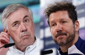 Carlo Ancelotti y Diego Simeone, entrenadores del Real Madrid y Atlético de Madrid, respectivamente. 