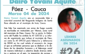 Dairo Yobani Aquite Oino, asesinado en el Cauca