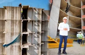 Obreros en pleno trabajo de desmonte en el Aquarela. En la otra foto, el alcalde de Cartagena, Dumek Turbay