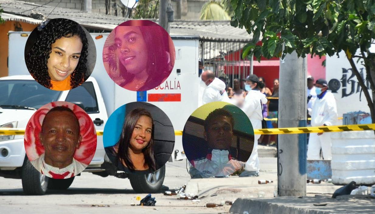 Los rostros de los cinco muertos en la masacre del barrio Villanueva y lugar de los hechos. 