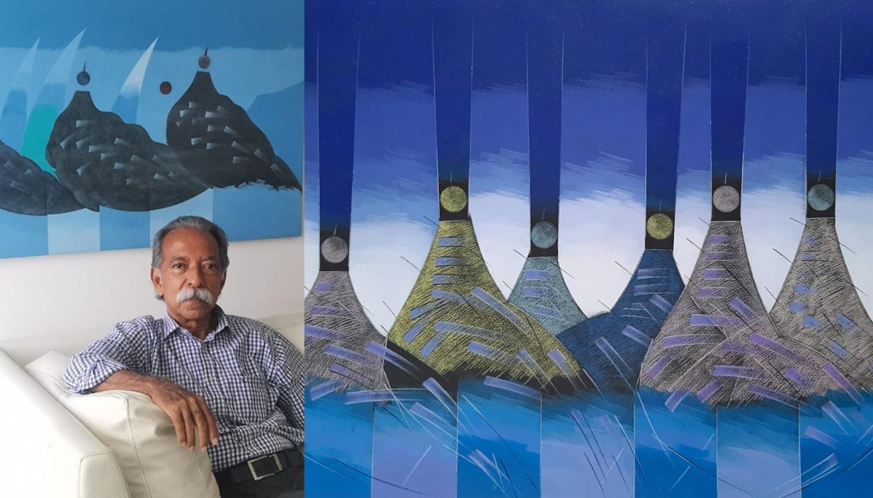 Eduardo Rosales Soto con dos de sus obras que expondrá en el Club ABC