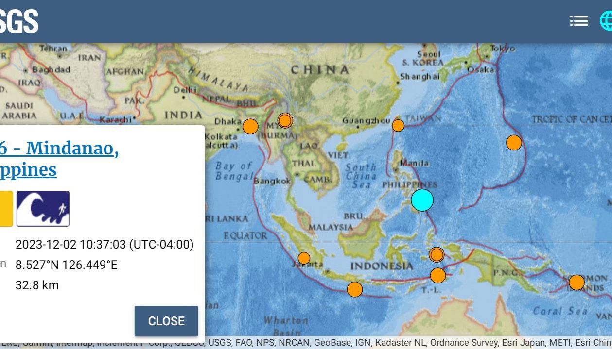 El terremoto se registró a unos 21,2 kilómetros al sureste de la población de Hinatuan
