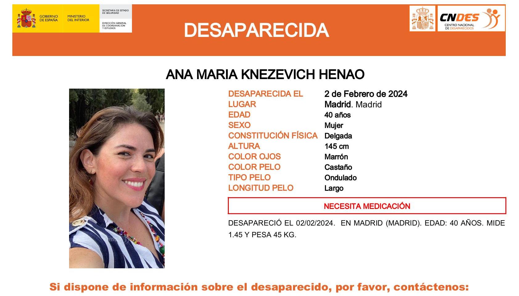 Los afiches con los que buscan en España a la colombiana Ana María Knezevich