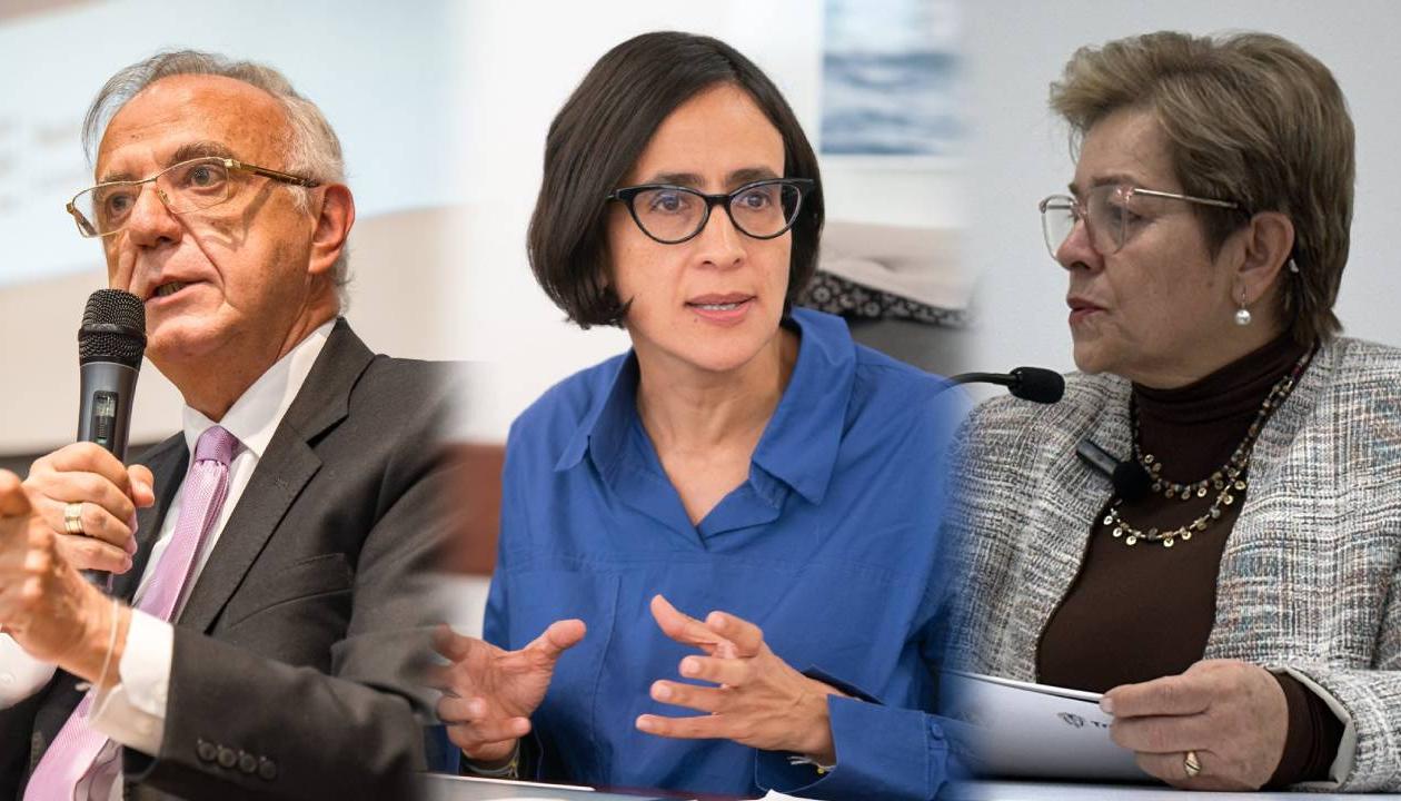 El ministro de Defensa, Iván Velásquez; la ministra de Ambiente, Susana Muhamad, y la ministra de Trabajo, Gloria Inés Ramírez.