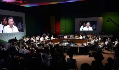 Juan Manuel Santos, presidente de Colombia, en su intervención en México