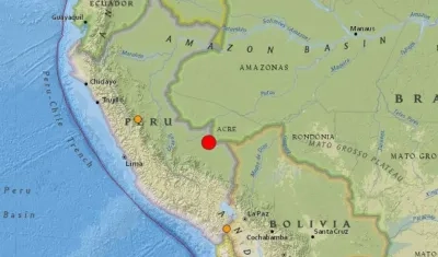 Mapa que ubica el epicentro del sismo entre Perú y Brasil.
