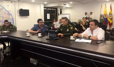 En la foto, el secretario de Gobierno, Clemente Fajardo; el comandante de la Policía, brigadier general Mariano Botero;   el director de Seguridad Ciudadana, Yesid Turbay, y el fiscal Elkin Chiquillo.