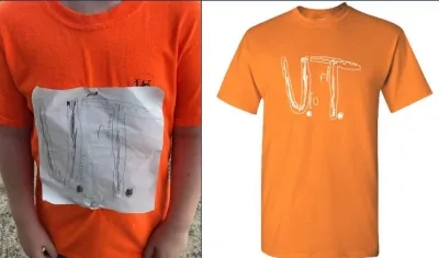 La camiseta de la derecha fue objeto de bullying en la escuela, pero la Universidad de Tennesse la cogió de modelo.