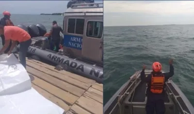 Imágenes de la Armada en el operativo del rescate del cuerpo del pescador en San Bernardo.