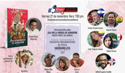 Encuentros MaríaMulata este viernes a las 7 por Facebook de Santabárbara Editores.