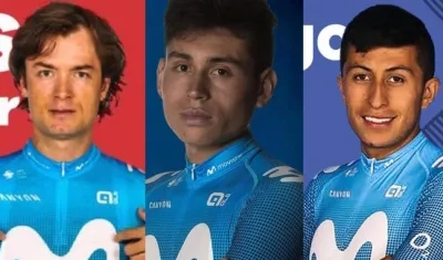 Los ciclistas colombianos Carlos Betancur, Einer Rubio y Juan Diego Alba.