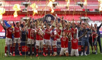 La celebración de los jugadores del Arsenal.