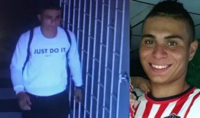 Al lado izquierdo imagen de la cámara de seguridad del motel cuando Deimer Eduardo Díaz Mendoza iba saliendo solo del lugar.