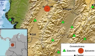 Mapa del evento sísmico ocurrido en la madrugada en Colombia.
