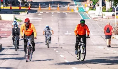Aficionados a los ciclorrutas en Barranquilla. 