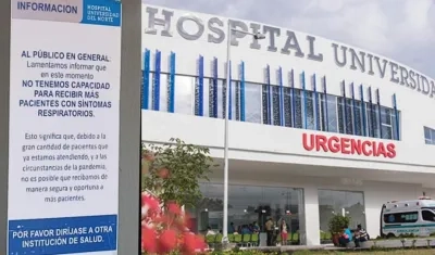 Cartel en el Hospital Universidad del Norte que indica el alto contagio.