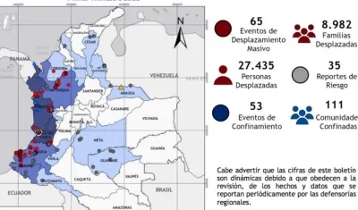 El mapa del desplazamiento en Colombia.