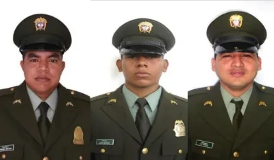 Los tres policías asesinados en el municipio de Pailitas, Cesar. 