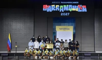 Placa conmemorativa de los Juegos Panamericanos Barranquilla 2027. 
