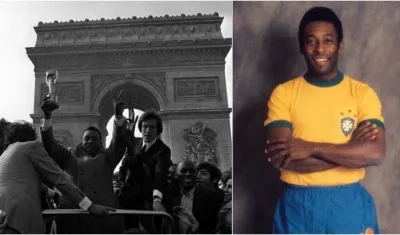 Pelé celebrando la Copa del Mundo. 