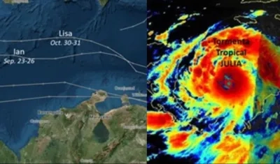 Ciclones tropicales que transitaron cerca de Colombia en el 2022. 