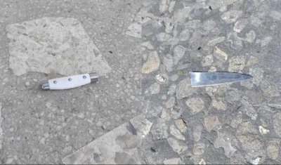 Cuchillo usado por el agresor contra el contratista de Air-e. 