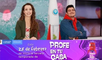 María Camila Sánchez y Samuel Escobar, presentadores del programa 'Profe en tu casa'