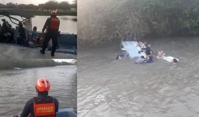 Tres imágenes del rescate de las 11 personas en el Caño de Los Tramposos en el río Magdalena.
