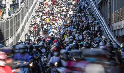 Aspecto de la movilización de protesta de motociclistas en Bogotá.