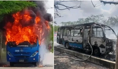 Bus de pasajeros quemado en Caribe Verde.