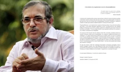 Rodrigo Londoño, alias 'Timochenko' compartió una carta a los paramilitares.