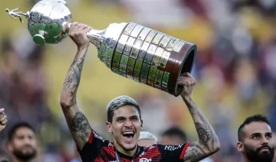 Pedro, goleador y campeón de la Copa Libertadores con Flamengo, en 2022.