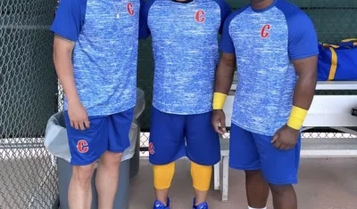 Gio Urshela, Harold Ramírez y Dilson Herrera, integrantes de la Selección Colombia de béisbol.