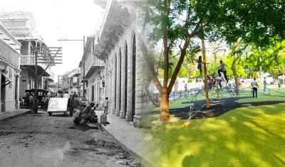 Calle del Comercio en 1928, en la siguiente, la Barranquilla de los parques.