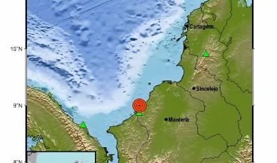 El mapa del Servicio Geológico Colombiano sobre el temblor de anoche en la Costa