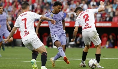 Acción previa al segundo gol de Rodrygo ante el Sevilla. 