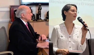 El científico Manuel Elkin Patarroyo y la senadora Andrea Padilla.