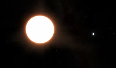 Recreación artística del exoplaneta LTT9779b en órbita alrededor de su estrella
