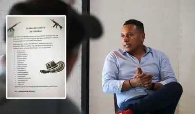El panfleto con las amenazas y el Alcalde de la localidad Suroriente, Mauricio Rosales.