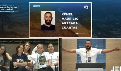 El excabo del Ejército Leandro Eliécer Moná Cano narra cómo asesinó a Kemel Arteaga. Lo escucha Margarita Arteaga, hermana de la víctima