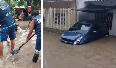 Dos escenas de la emergencia del domingo en Santa Marta tras las intensas lluvias