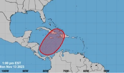 Zona roja donde se concentra el Sistema de Baja Presión en el Mar Caribe. 